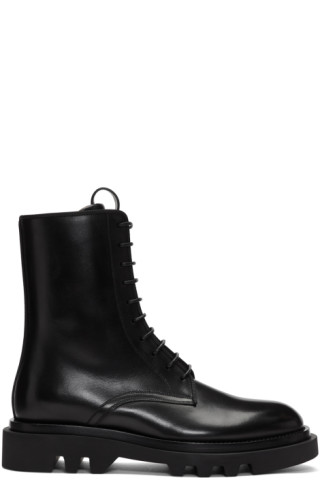 Givenchy: Black Leather Combat Boots | SSENSE