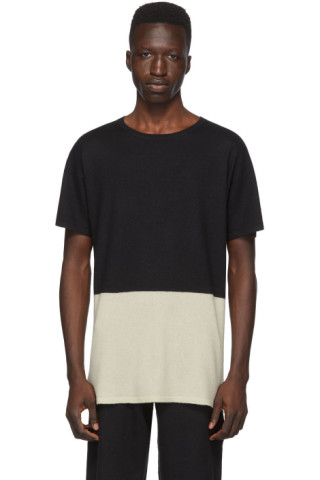 Frenckenberger: Black & Off-White Cashmere T-Shirt | SSENSE