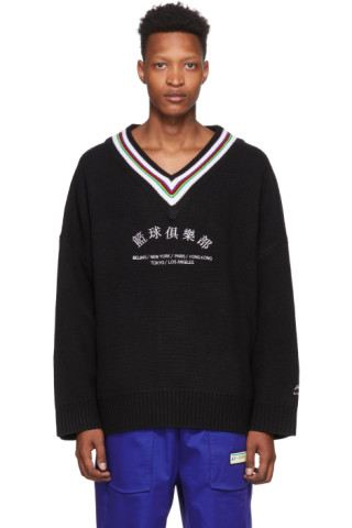 Li-Ning: Black Oversized V-Neck Sweater | SSENSE