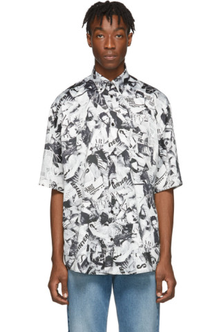 Balenciaga: Black & White Satin Magazine Shirt | SSENSE