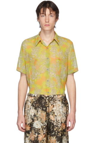 Dries Van Noten: Yellow & Orange Floral Short Sleeve Shirt | SSENSE