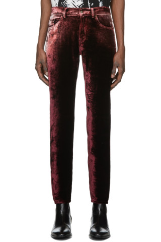 Saint Laurent: Burgundy Velvet Trousers | SSENSE