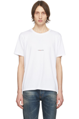 Saint Laurent: White Logo T-Shirt | SSENSE