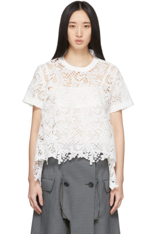 sacai: White Embroidered Lace Top | SSENSE
