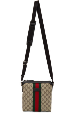 Gucci: Beige GG Supreme Flat Messenger Bag | SSENSE