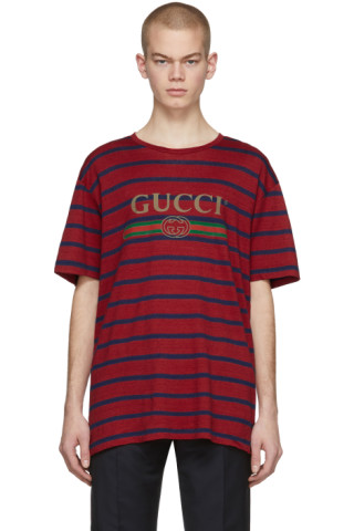 Gucci: Red Striped Logo T-Shirt | SSENSE