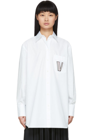 Valentino: White Poplin Logo Shirt | SSENSE