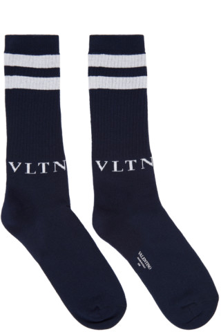Valentino: Navy & Grey Valentino Garavani 'VLTN' Socks | SSENSE