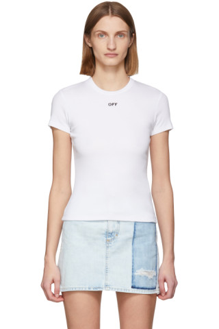 Off-White: White Rib T-Shirt | SSENSE