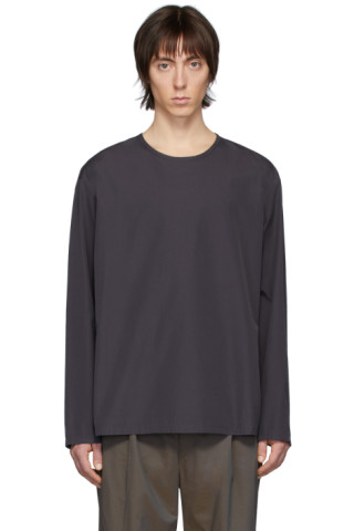 LEMAIRE: Black Poplin Long Sleeve T-Shirt | SSENSE