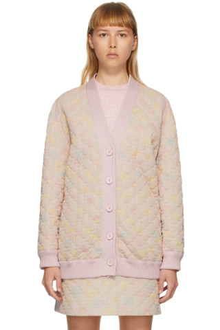 Fendi: Pink Quilted Daisies Cardigan | SSENSE