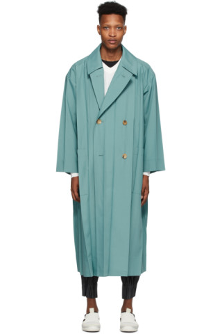 Issey Miyake Men: Blue Wrinkle Coat | SSENSE