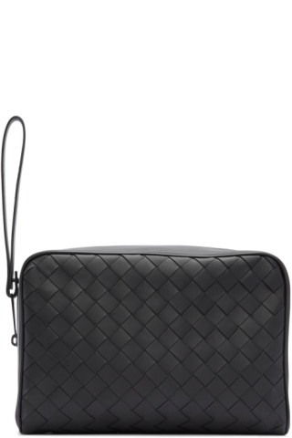 Bottega Veneta: Black Intrecciato Pouch | SSENSE