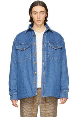 Blue Denim Sherpa 90's Wash Jacket by Nanushka on Sale