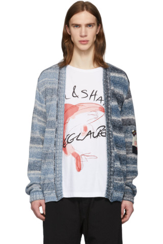 Greg Lauren: Blue Paul & Shark Edition Knitted Kimono Cardigan | SSENSE