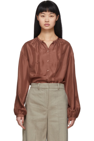 Joseph: Brown Silk Habotai Bowell Blouse | SSENSE