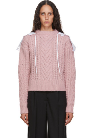 Cecilie Bahnsen: Pink Wool & Alpaca Cable Knit Monse Sweater | SSENSE