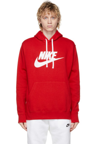 Nike: Red Fleece NSW Club Hoodie | SSENSE