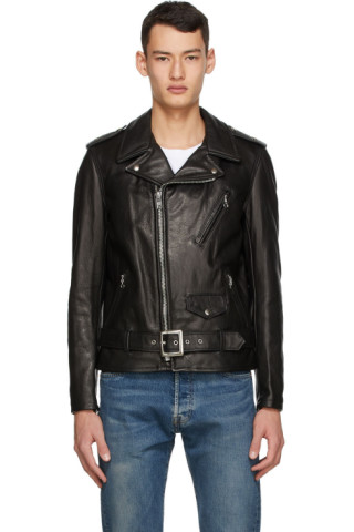 Schott: Black Leather Biker Jacket | SSENSE