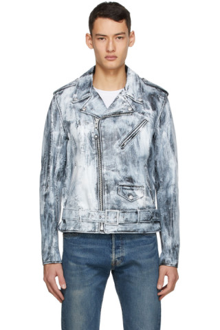 Schott: Black & White Leather Painted Jacket | SSENSE