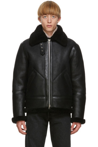 Acne Studios: Black Shearling Aviator Jacket | SSENSE