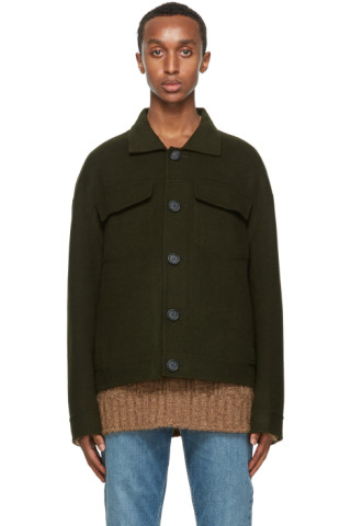 Acne Studios: Green Wool Twill Jacket | SSENSE Canada