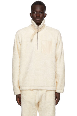 Off-White Sherpa Half-Zip Sweatshirt by Helmut Lang on Sale