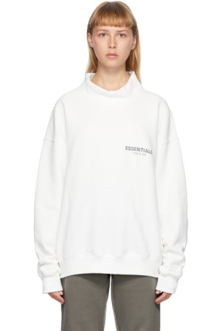 Download Essentials: White Mock Neck Sweatshirt | SSENSE