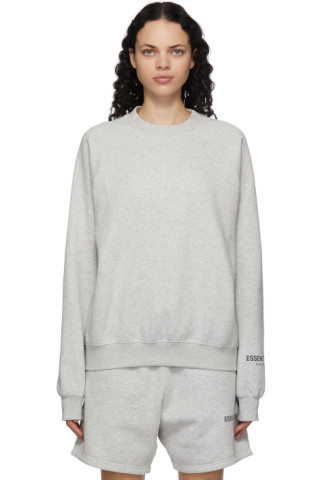 Essentials: Grey Fleece Crewneck Sweatshirt | SSENSE