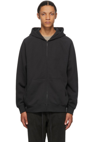 Essentials: Black Raglan Full Zip Hoodie | SSENSE