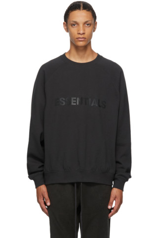 Essentials: Black Crewneck Pullover Sweatshirt | SSENSE