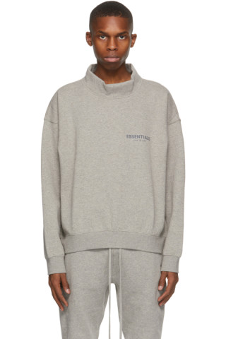 Essentials: Grey Mock Neck Pullover Sweatshirt | SSENSE