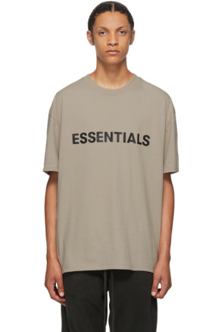 Essentials: Taupe Logo T-Shirt | SSENSE