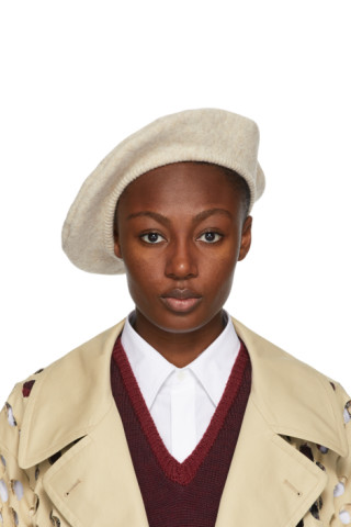 Beige Cut-Out Beret by Maison Margiela on Sale