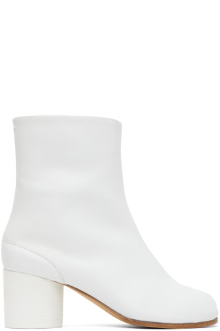 Maison Margiela: White Mid Heel Tabi Boots | SSENSE