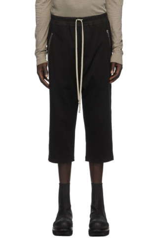 Rick Owens: Black Jersey Cropped Drawstring Lounge Pants | SSENSE