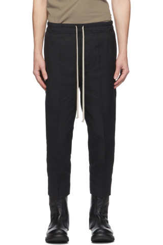 Rick Owens: Black Drawstring Cropped Astaires Trousers | SSENSE