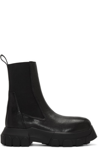 Black Mega Bozo Tractor Chelsea Boots by Rick Owens on Sale