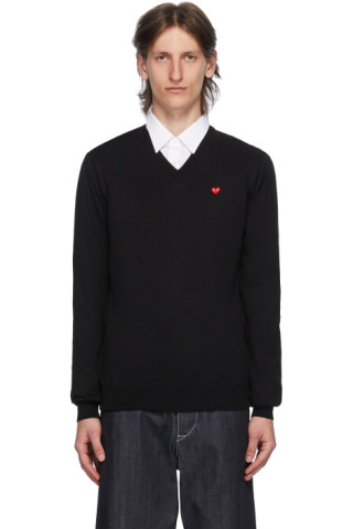 COMME des GARÇONS PLAY - Black & Red Heart Patch V-Neck Sweater
