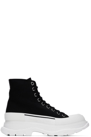 Alexander McQueen: Black Canvas Tread Slick Platform High Sneakers | SSENSE