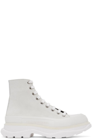 Alexander McQueen: Off-White Suede Tread Slick Platform High Sneakers ...