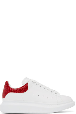 Alexander McQueen: White & Red Croc Oversized Sneakers | SSENSE