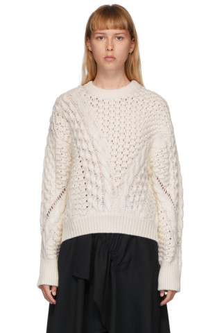 3.1 Phillip Lim: White Wool Cable Knit Sweater | SSENSE