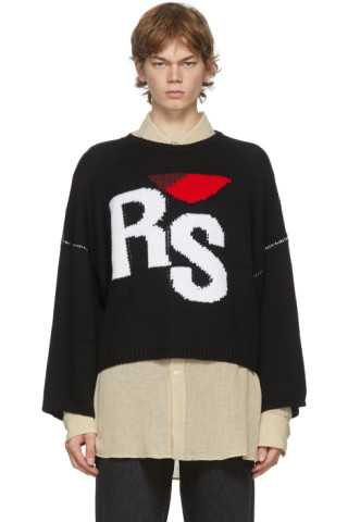 Raf Simons: Black Oversized 'RS' Sweater | SSENSE