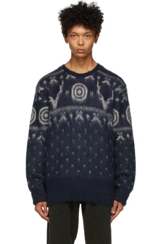 South2 West8: Navy & White Mohair Sweater | SSENSE