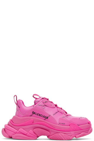 Balenciaga: Pink Allover Logo Triple S Sneakers | SSENSE