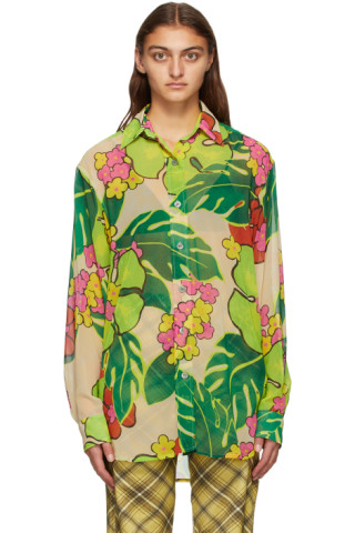 Dries Van Noten: Pink & Multicolor Crepe Floral Shirt | SSENSE