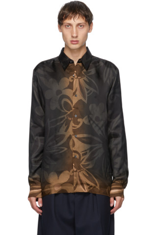 Black Six Button Shirt by Dries Van Noten on Sale