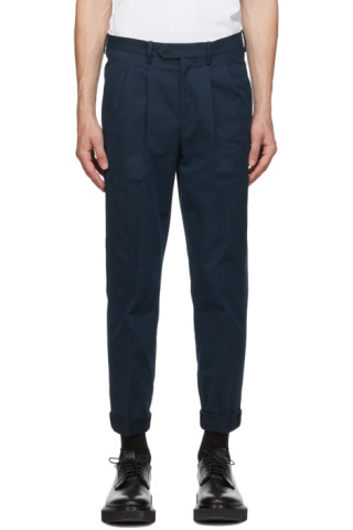Neil Barrett: Navy Microweave Cotton Trousers | SSENSE