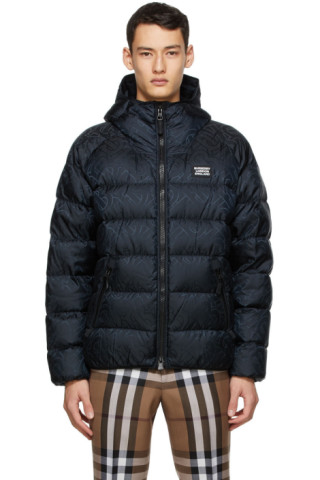 Burberry: Black Monogram Hooded Puffer Jacket | SSENSE